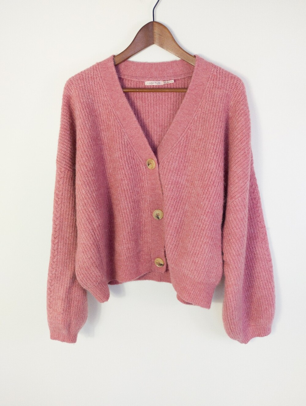 ESQUALO Pink Mohair Wool Blend Ribbed V-Neck Cardigan Sweater 2XL